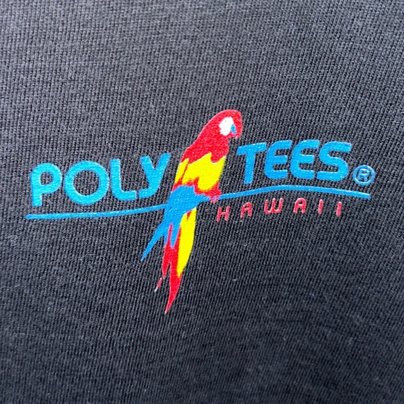 Vintage 1989 Poly Tees Reef Police Shark/Parrot Blk T-Shirt Front & Back - Picture 3 of 5